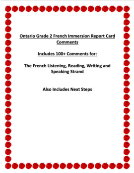 Preview of Ontario Grade 2 French Immersion Report Card / Progress Report Comments