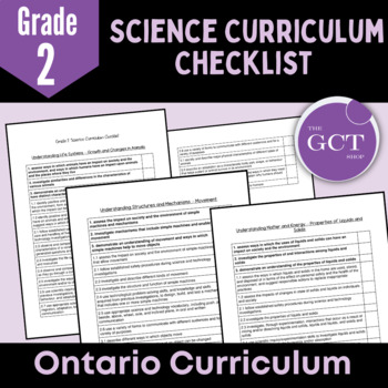 Preview of Ontario Grade 2 Science NEW 2022 Curriculum Checklist 