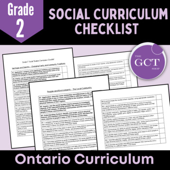 Preview of Ontario Grade 2 Social Studies Curriculum Checklist 