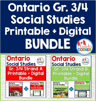 Preview of Ontario Grade 3/4 Social Studies Full Year Printable + Digital Bundle