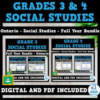 Preview of UPDATED Ontario - Grade 3 & 4 Social Studies - FULL YEAR BUNDLE