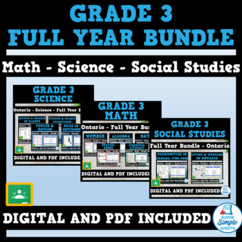 Preview of Ontario Grade 3 Full Year Bundle - Math - Science - Social Studies