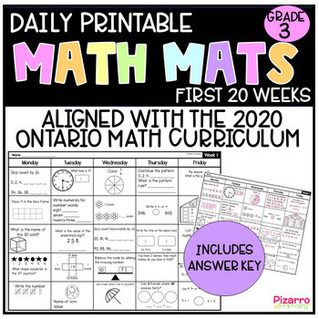 Preview of Ontario Grade 3 Math Mat, Ontario Grade 3 Morning Work, Ontario Grade 3 Bellwork