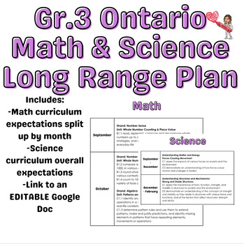 Preview of Ontario Grade 3 Math and Science Long Range Plan - W/Editable Google Doc