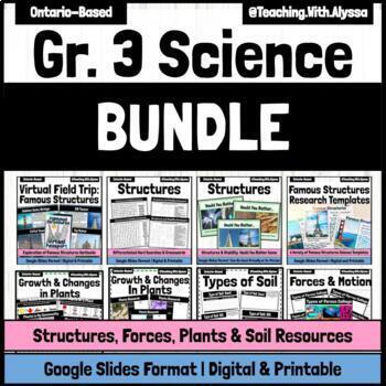 Preview of Grade 3 Science Ontario Curriculum Bundle | Structures Plants Forces Activities