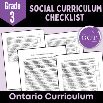 Preview of Ontario Grade 3 Social Studies Curriculum Checklist 