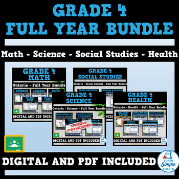 Preview of Ontario Grade 4 Full Year Bundle - Math - Science - Social Studies - Health
