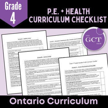 Preview of Ontario Grade 4 Health and Phys. Ed Curriculum Checklist