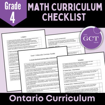 Preview of Ontario Grade 4 Mathematics Curriculum Checklist 