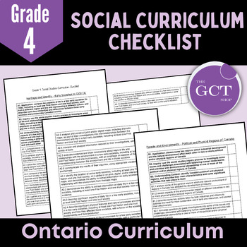 Preview of Ontario Grade 4 Social Studies Curriculum Checklist 