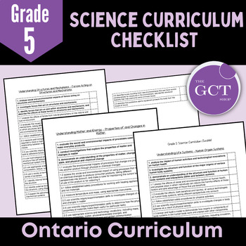 Preview of Ontario Grade 5 Science NEW 2022 Curriculum Checklist