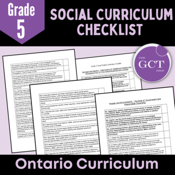 Preview of Ontario Grade 5 Social Studies Curriculum Checklist 