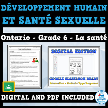 Preview of Ontario Grade 6 FRENCH Health - Developpement humain et santé sexuelle