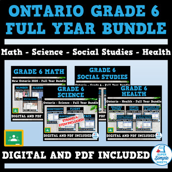 Preview of Ontario Grade 6 Full Year Bundle - Math - Science - Social Studies - Health
