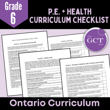 Preview of Ontario Grade 6 Health/Phys. Ed Curriculum Checklist