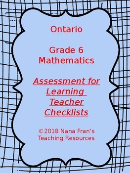 Preview of Ontario Grade 6 Mathematics Assessment for Learning Tracking Checklists Editable