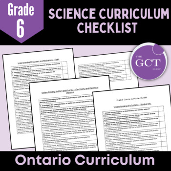 Preview of Ontario Grade 6 Science NEW 2022 Curriculum Checklist