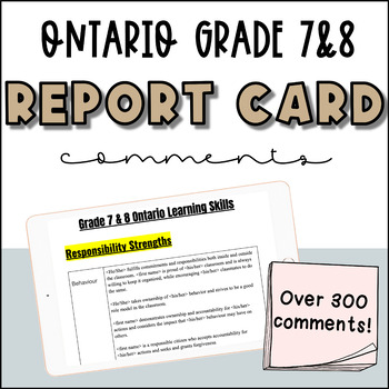 Preview of Ontario Grade 7&8 Learning Skills Report Card Comments