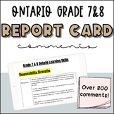Ontario Grade 7&8 Learning Skills Report Card Comments