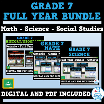 Preview of Ontario Grade 7 Full Year Bundle - Math - Science - Social Studies