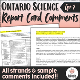 Ontario SCIENCE Report Card Comments Grade 7 UPDATED 2023 