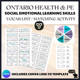 Ontario Health and PE SEL vocabulary list / matching activ