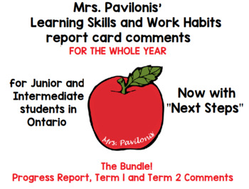 Preview of Ontario Junior Intermediate Grades 4-8 Learning Skills Comments FOR THE YEAR