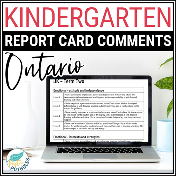 Preview of Ontario Kindergarten Report Card Comments EDITABLE