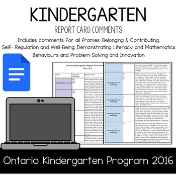 Preview of Ontario Kindergarten Report Card Comments (Google Docs)