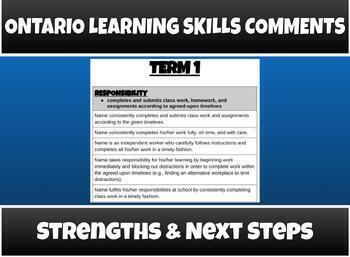 Preview of Ontario Learning Skills- Comment Bank - Primary & Junior Grades (EDITABLE)