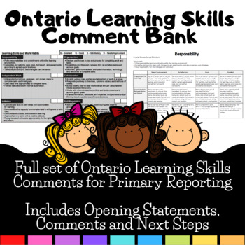 Preview of Ontario Learning Skills Comments - Report Card Comments, Next Steps, Openers