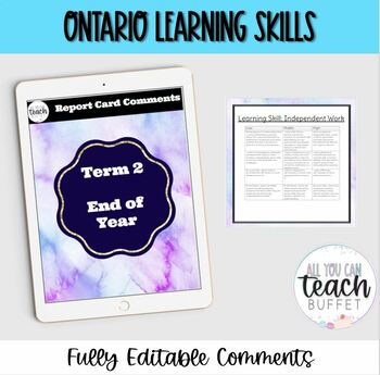 Preview of Ontario Learning Skills Report Card Comments- Term 2