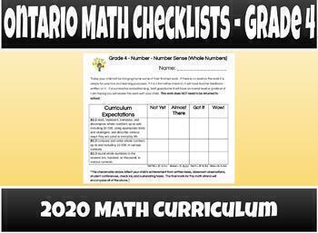 Preview of Ontario Math Curriculum Checklists & Parent Rubrics- Grade 4 (2020 Math Curr.)