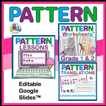 Preview of Ontario Math Patterns with Translations, T-charts, Create and Extend Grade 1 & 2
