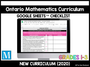 Preview of Ontario Mathematics Curriculum Checklist (2020) - GOOGLE SHEETS™