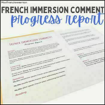 Preview of Ontario Progress Reports Template - French Immersion Comment