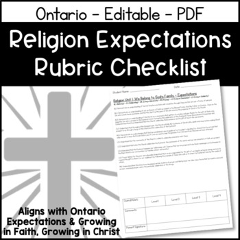Preview of Ontario Religion Expectations Checklist Rubric Per Unit - EDITABLE GRADE 2