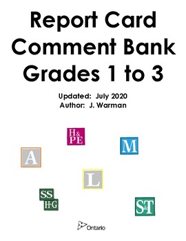 Preview of Ontario Report Card Comment Bank ~ Grades 1, 2 & 3