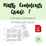 Report Card Comments - Mathematics - Grade 7 - Ontario