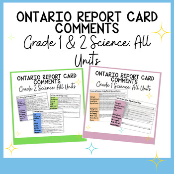 Preview of Ontario Report Card Comments | Grade 1 & 2 | Science Comments | All Units
