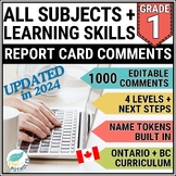 Grade 1 Ontario Report Card Comments ALL SUBJECTS & Learni