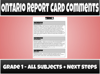 Preview of Ontario Report Card Comments - Grade 1 - ALL SUBJECTS (NEW 2023 LANGUAGE CURR.)