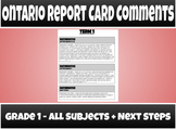 Ontario Report Card Comments - Grade 1 - ALL SUBJECTS (NEW