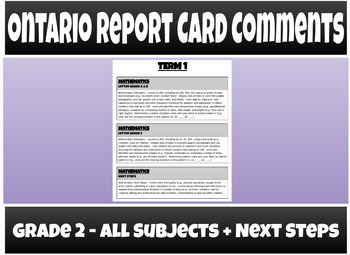 Preview of Ontario Report Card Comments - Grade 2 - ALL SUBJECTS (NEW 2023 LANGUAGE CURR.)