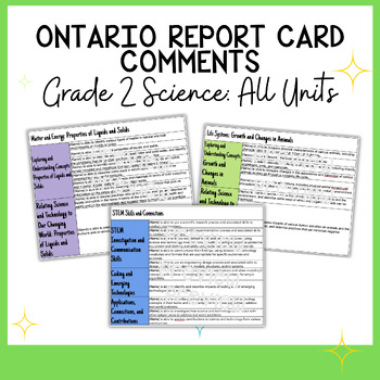 Preview of Ontario Report Card Comments | Grade 2 Science | All Units