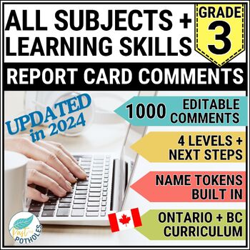 Preview of Ontario Report Card Comments Grade 3 All Subjects & Learning Skills EDITABLE