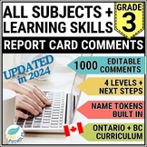 Ontario Report Card Comments Grade 3 All Subjects & Learni