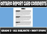 Ontario Report Card Comments - Grade 3 - ALL SUBJECTS (NEW