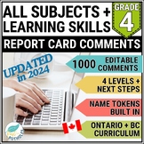 Ontario Report Card Comments - Grade 4 - ALL SUBJECTS & Le