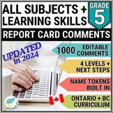Ontario Report Card Comments - Grade 5 - ALL SUBJECTS & Le